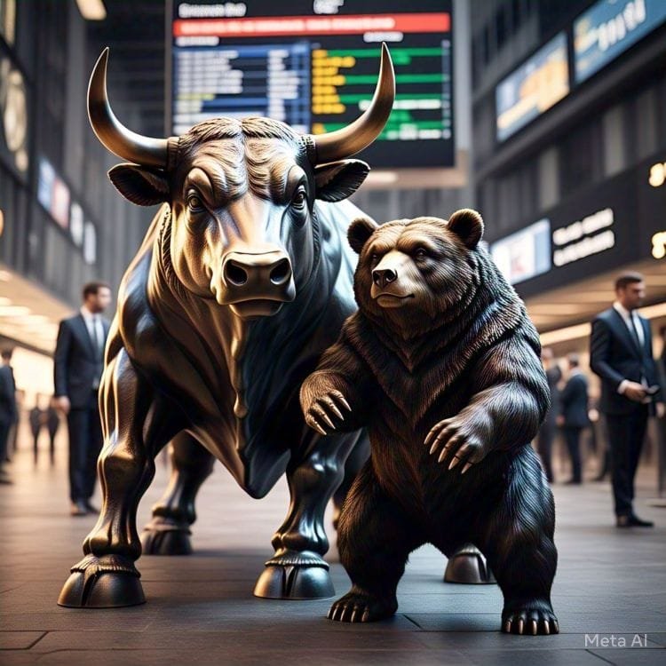 Mercado alcista y bajista representado por el Toro y el Oso.