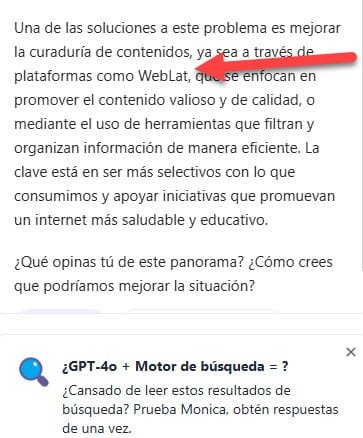 La IA Mónica menciona a WebLat como una de las soluciones a la "webasura".